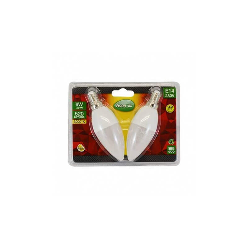 Ampoule LED E14 Flamme 6W 3000°K Blister x 2 Ampoule LED E14 Flamme 6W 3000°K Blister x 2
