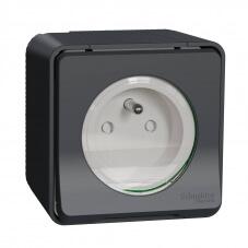 Prise courant 2P+T Mureva saillie IP55 gris
