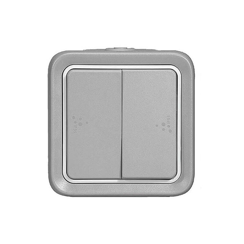 Double interrupteur ou va-et-vient Plexo apparent - Gris Double interrupteur ou va-et-vient Plexo apparent - Gris