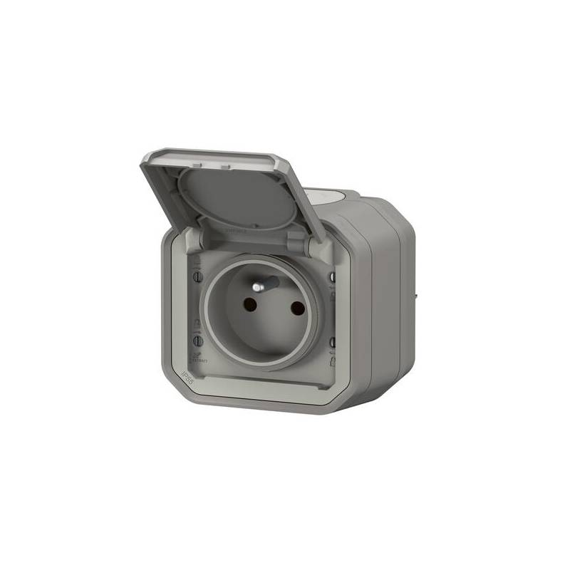 Prise Etanche 2P+T avec éclips de protection 16A Legrand Plexo complet IP55  saillie - gris