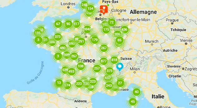 Carte de France Bornes de Recharge